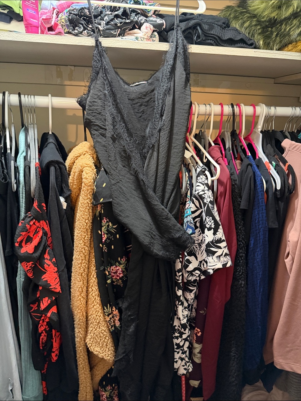 “Lace” trim little black wrap dress. First picture of